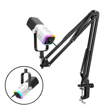 FIFINE Gaming XLR/USB Microphone Kit, Streaming Dynamic Mic Set for PC, Computer Mic for Vocal Podcast Recording Voiceover, with Headphones Jack, Gain Knob, Arm Stand-AmpliGame AM8T White